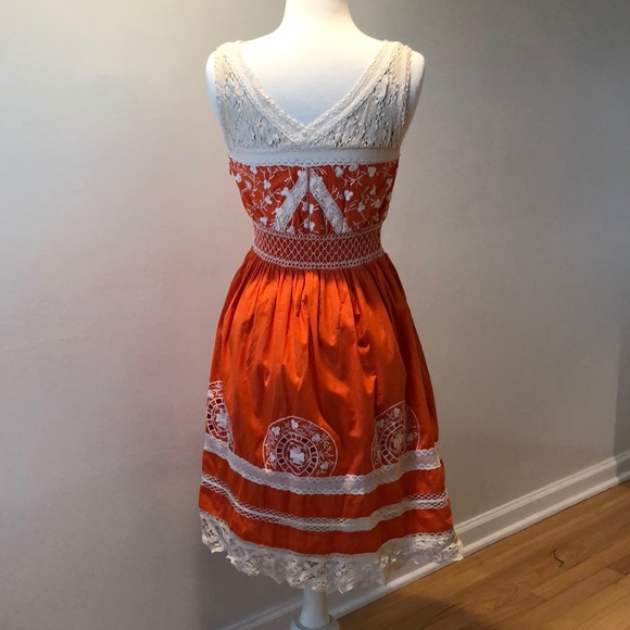 Anthropologie Orange Crochet Dress Size 4 - Picture 3 of 8